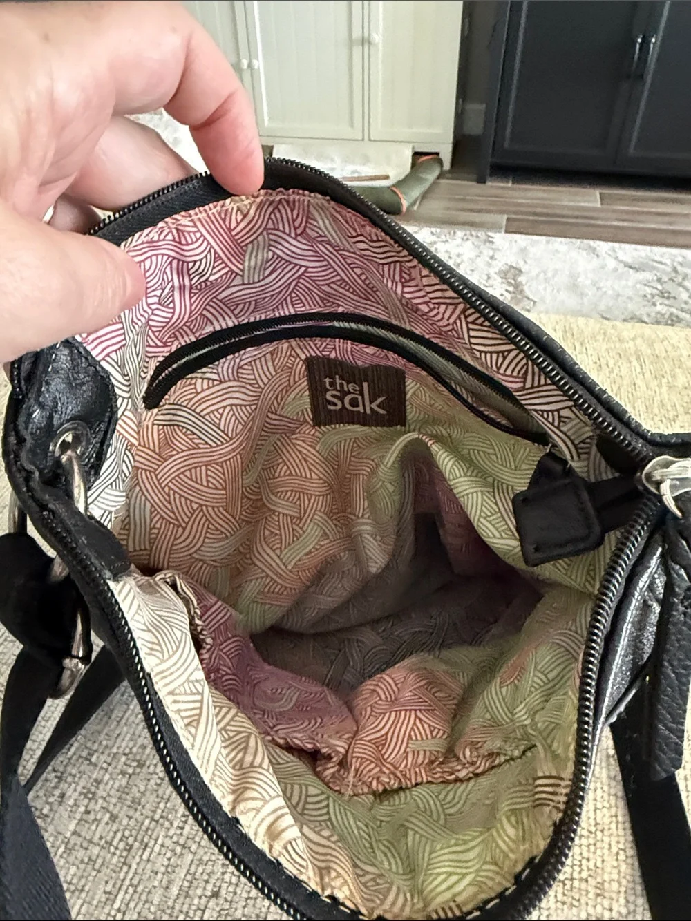 The Sak Black Leather Messenger Crossbody